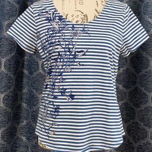 St. John's Bay Blue and White Floral Striped Tee